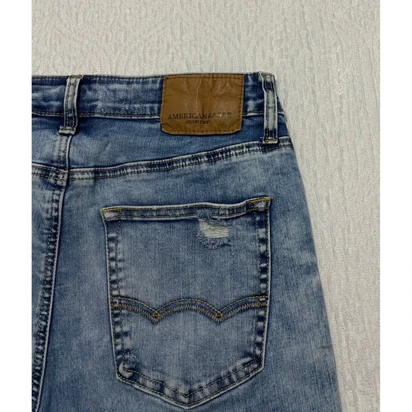 American Eagle Jeans Men's 29x32 Slim Flex Ripped Distressed Denim Acid Wash - Picture 3 of 10